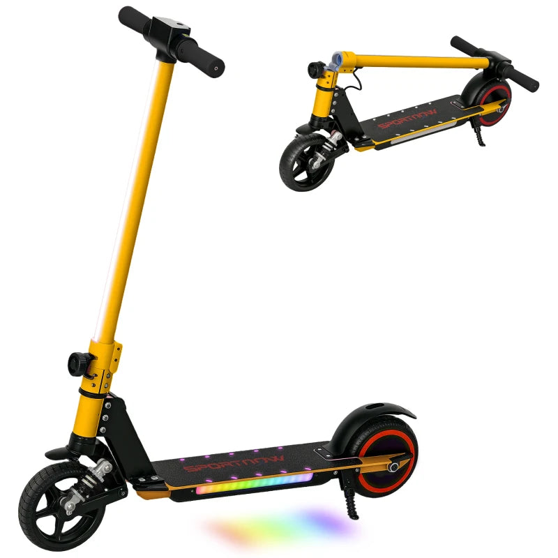 Folding Electric Scooter for Kids, with Dual Brakes, Front Suspension, LED Colourful Lights, Gold