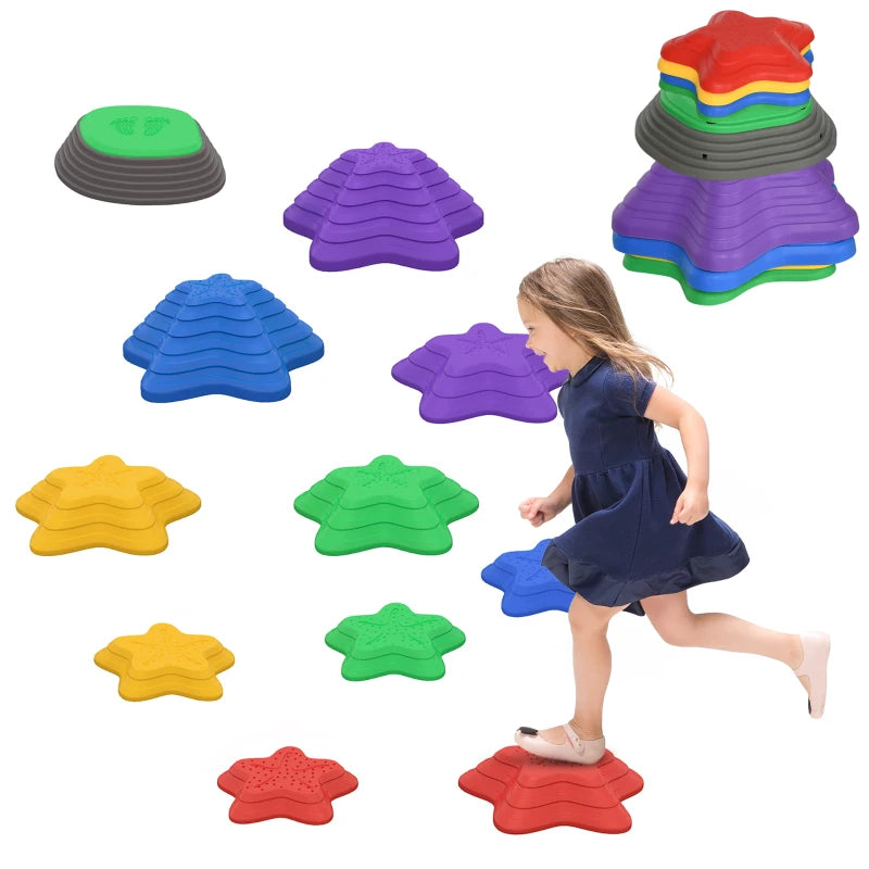 Kids Stepping Stones, 11 Pieces Balance River Stones for Obstacle Course, Stackable Non-Slip Starfish Shape, Sensory Play for Indoors, Outdoors
