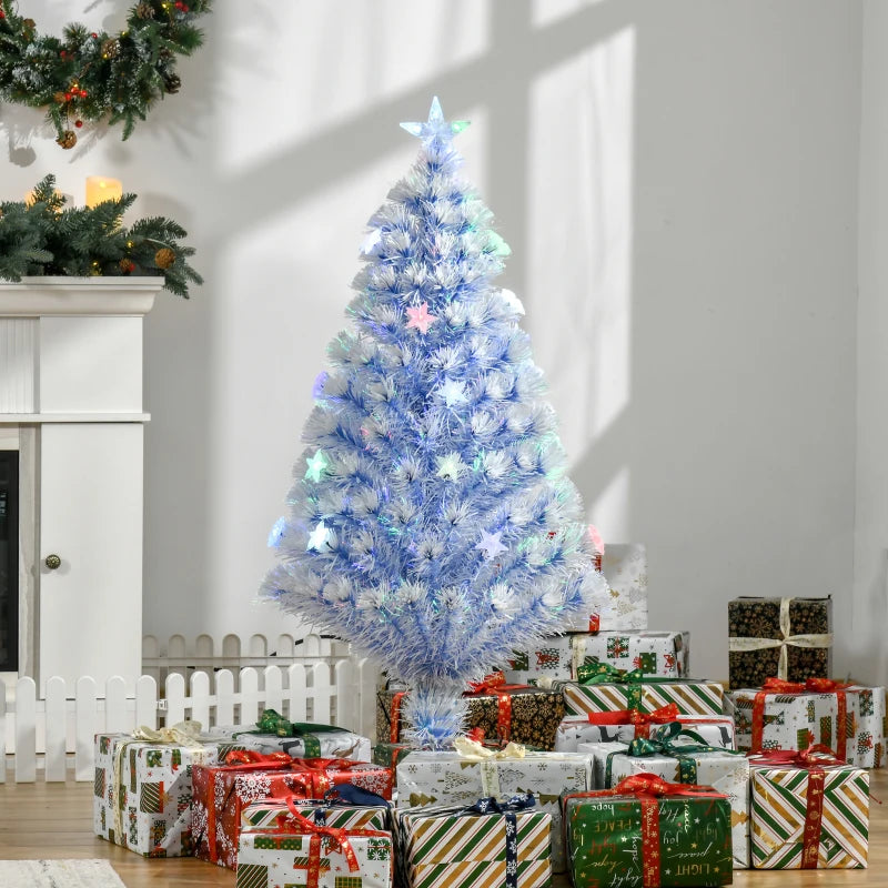 4FT Artificial Fibre Optic Christmas Tree Seasonal Decoration w/ LED Lights Pre-Lit Easy Store White Blue