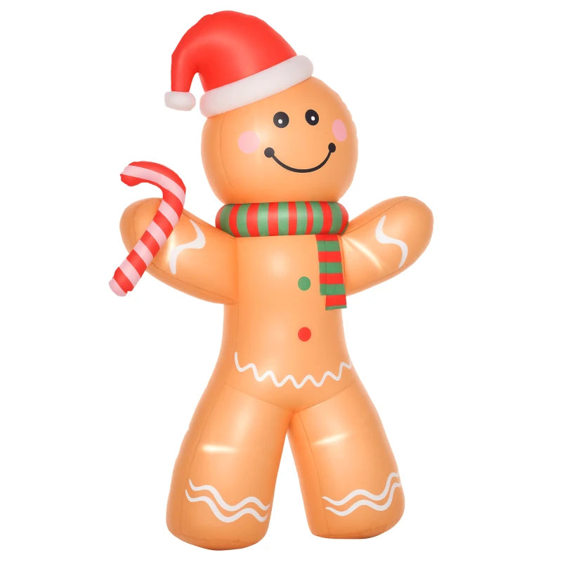 8ft Christmas Inflatable Gingerbread Man, Lighted Blow Up Yard Decor Indoor Outdoor Garden Lawn Party Prop