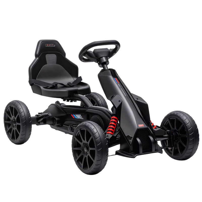 Kids Pedal Go Kart, with Adjustable Seat, EVA Wheels, Seat, Handbrake - Black