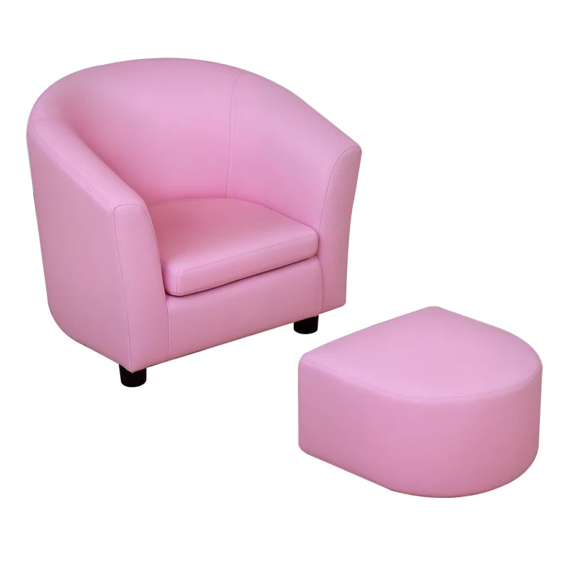 Kids Toddler Sofa Children's Armchair Footstool with Thick Padding, Anti-skid Foot Pads, 30 x 28 x 21cm, Pink