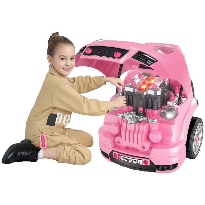 Kids Truck Engine Toy Set, with Horn, Light, Car Key, for Ages 3-5 Years - Pink