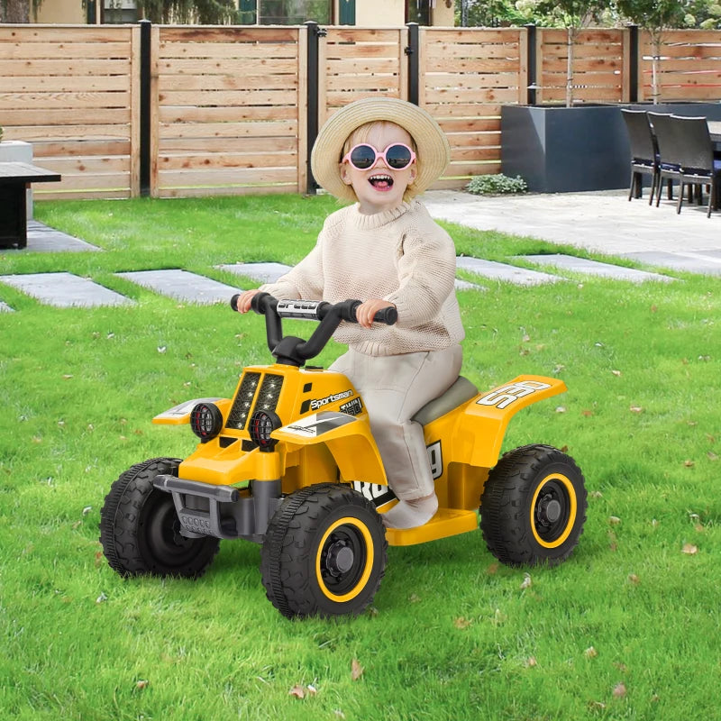 6V Electric Quad Bike for Kids, Ride On ATV w/ Forward/Reverse, Headlights, for Ages 18-36 Months, Yellow