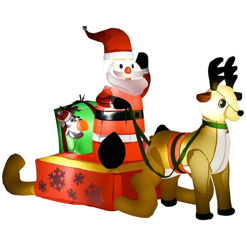 4ft Christmas Inflatable Santa Claus Sledge Sleigh Reindeer Blow Up Decoration Xmas Décor for Garden