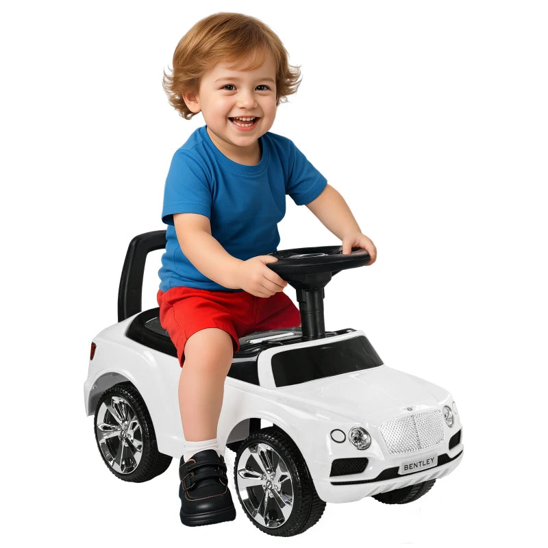 Bentley Bentayga Licensed Foot to Floor Ride on Car, Sliding Car Push Along Car w/ Under Seat Storage - White