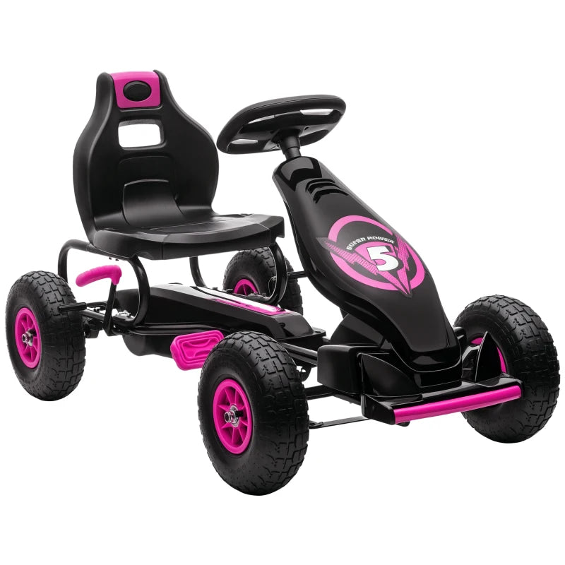 Kids Pedal Go Kart, with Adjustable Seat, Inflatable Tyres - Pink