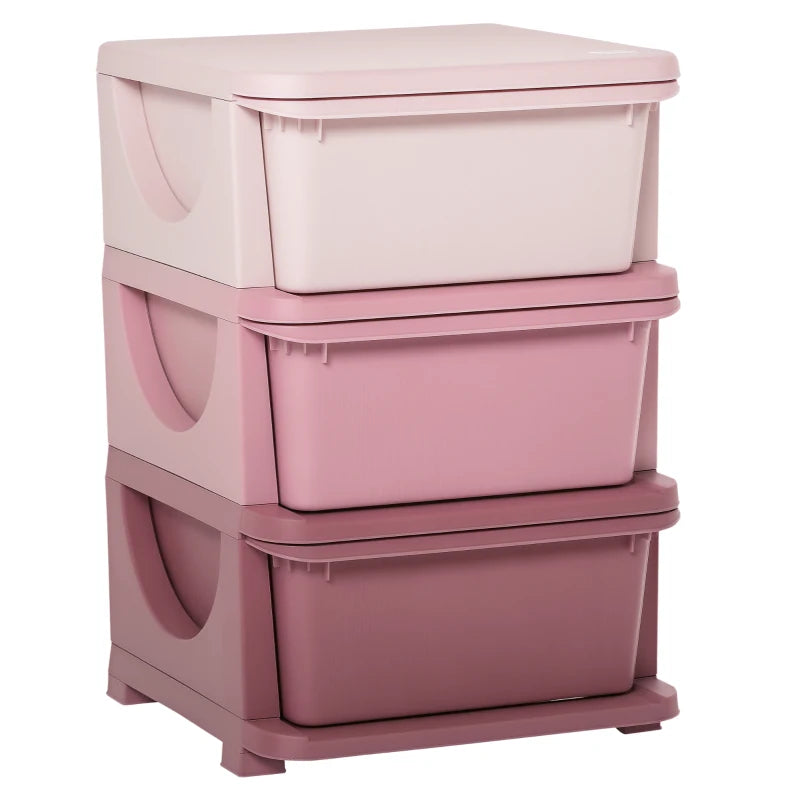 3 Drawers Plastic Storage Units, 3 Tier Kids Storage Units, Children Toy Chest for Nursery, Playroom, Bedroom, Pink