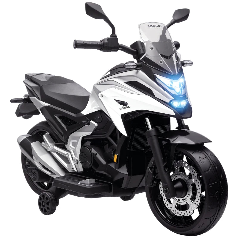 12V Honda Licensed Kids Electric Motorbike w/ Music, Headlights, Early Education Function, for Ages 3-6 Years, White