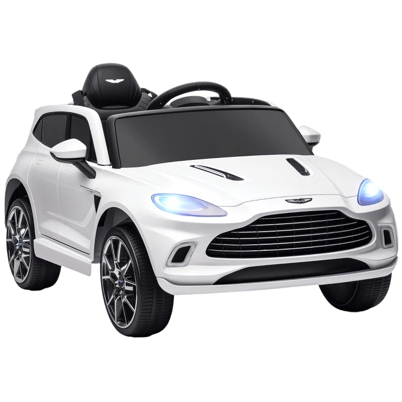 Aston Martin DBX Licensed Battery Powered Kids Electric Car, 12V Kids Ride on Car w/ Lights, Music Horn, White