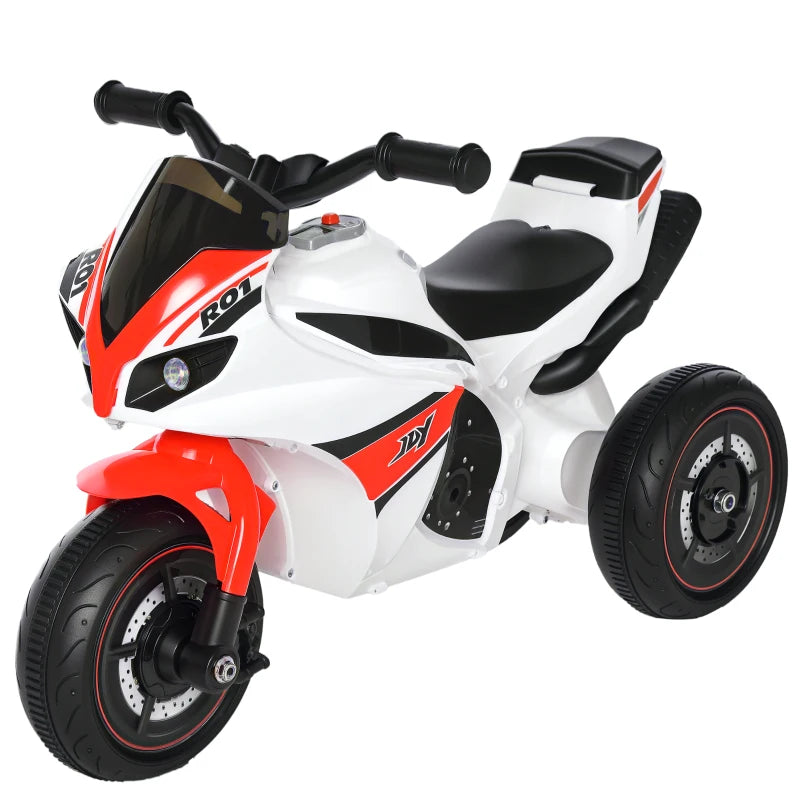 Kids Ride-On Police Bike 3-Wheel Vehicle w/ Music Lights Safe Seat Handlebars Toddler NO POWER Child Learning Fun Development 18-36 Months White