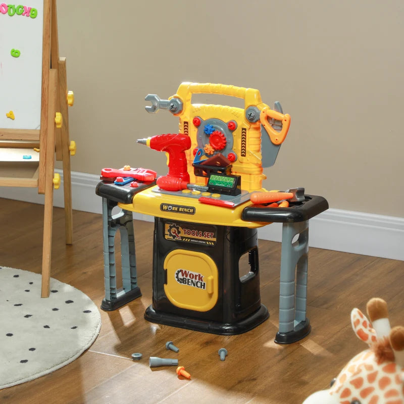 102-Piece Kids Tool Bench with Electric Drill, Storage for Ages 3-6 Years, Yellow