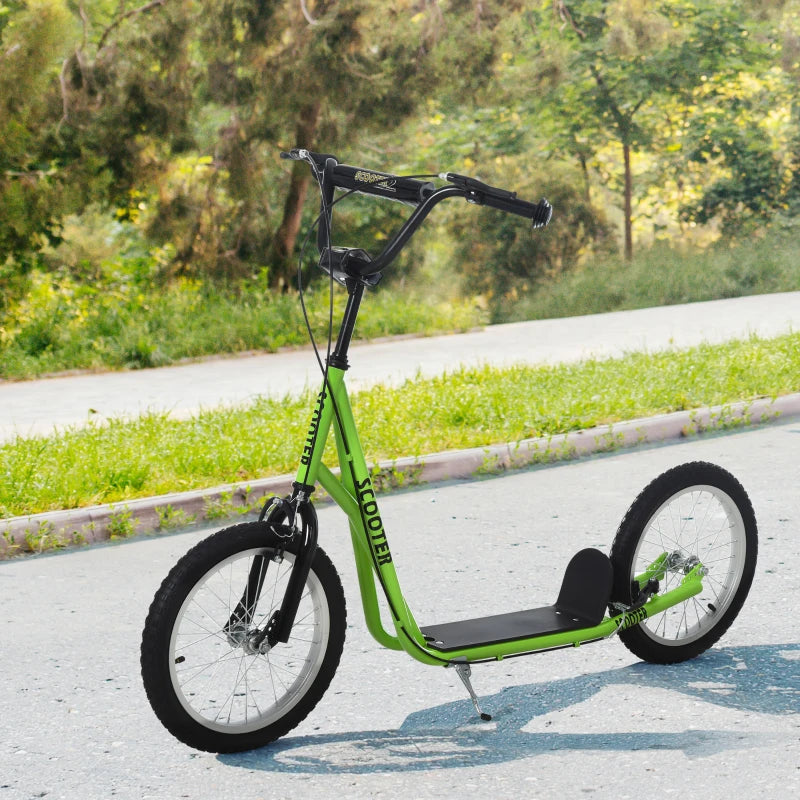 Kick Scooters for Kids with Adjustable Height, Anti-Slip Deck, Dual Brakes, Rubber Tyres, for Boys and Girls Aged 5+ Years Old - Green