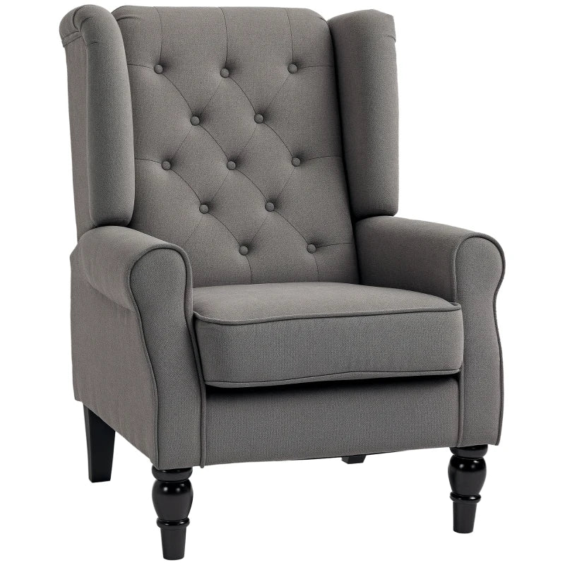 Retro Accent Chair, Linen Wingback Armchair with Wood Frame Button Tufted Design for Living Room Bedroom, Dark Grey