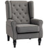 Retro Accent Chair, Linen Wingback Armchair with Wood Frame Button Tufted Design for Living Room Bedroom, Dark Grey