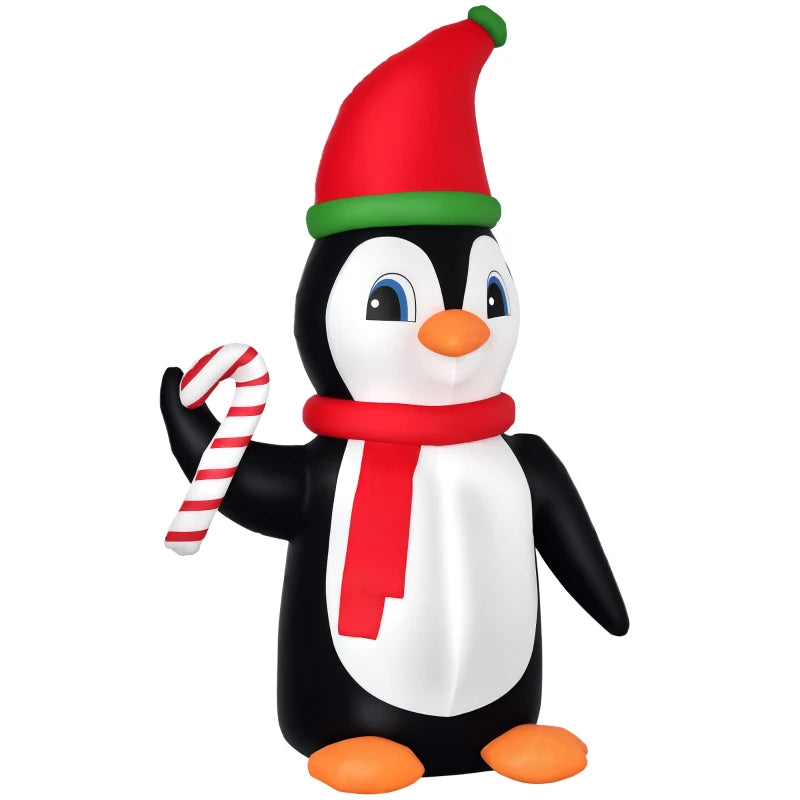 8ft Inflatable Christmas Penguin Holding Candy Cane Blow Up Outdoor Decoration with LED Lights for Holiday