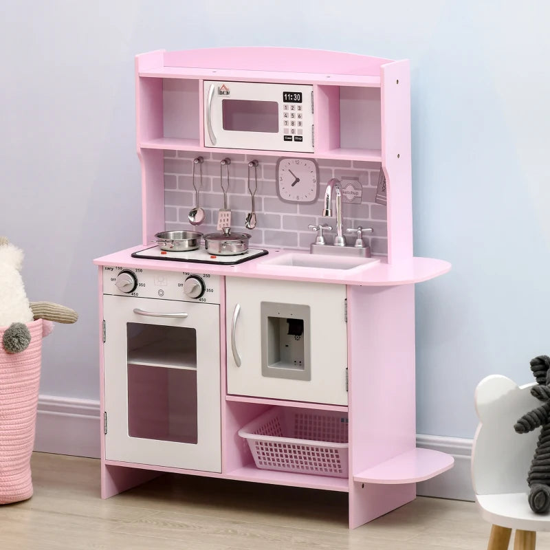 Kids Kitchen Playset, with Lights, Sounds, Microwave, Sink and Storage - Pink