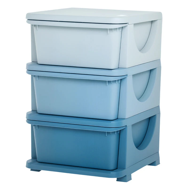 3 Drawers Plastic Storage Units, 3 Tier Kids Storage Units, Children Toy Chest for Nursery, Playroom, Bedroom, Blue