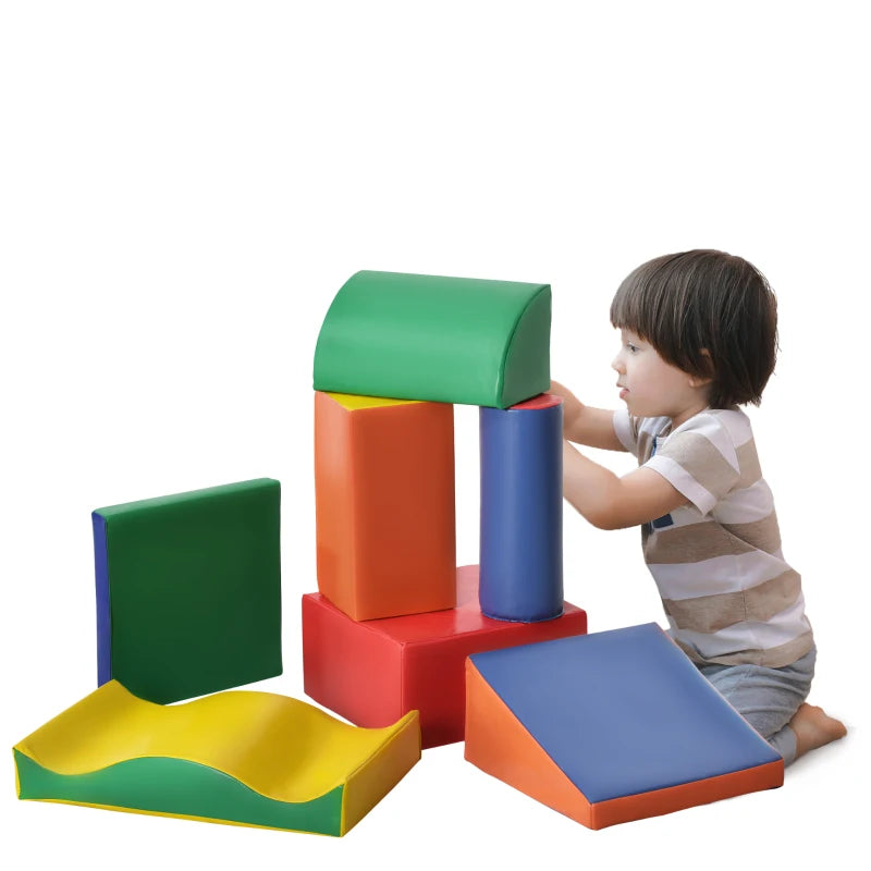 Soft Play Set, 7 Piece Foam Blocks, Toddler Climb and Crawl Activity Set for 1-3 Years, Soft Play Equipment for Building and Stacking, Educational Play, Red