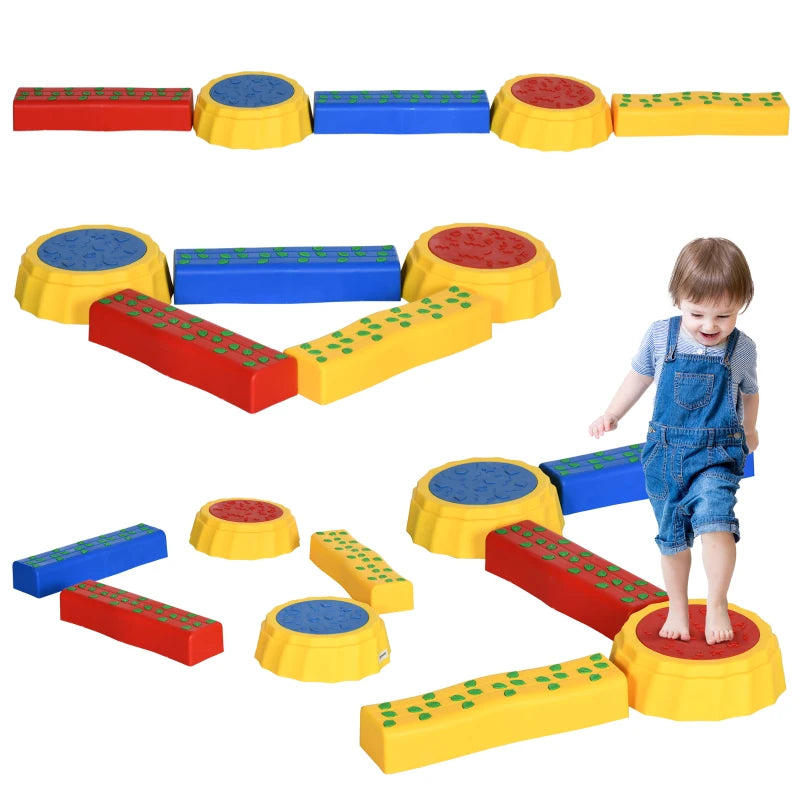 Five-Piece Kids Stepping Stones and Balance Bridge w/ Non-Slip Surface & Bottom. for Toddlers - Multicoloured