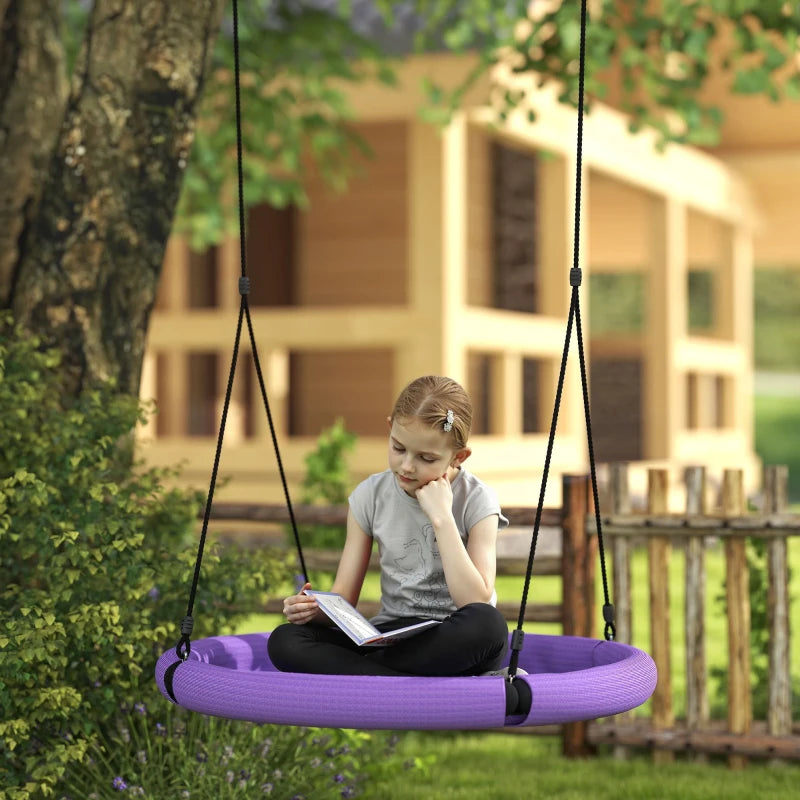 100cm Diameter Nest Seat for Kids with Height Adjustable Hanging Ropes for Outdoor, Playground, Garden, Purple