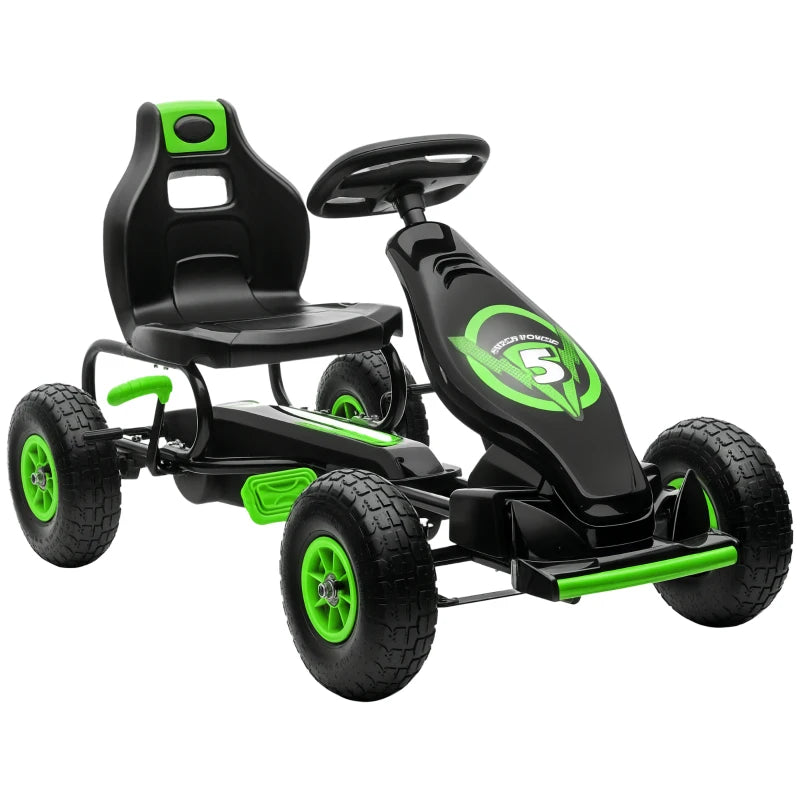 Kids Pedal Go Kart, with Adjustable Seat, Inflatable Tyres - Green