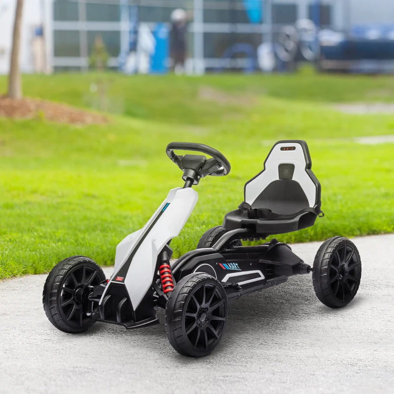 12V Electric Go-Kart for Kids, Ride-On Racing Go-Kart, with Forward and Reversing Functions, for Ages 3-8 Years - White
