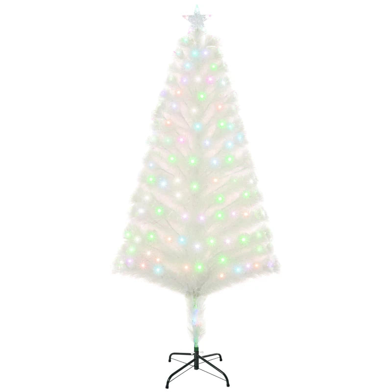5 Feet Prelit Artificial Christmas Tree with Fiber Optic LED Light, Holiday Home Xmas Decoration, White