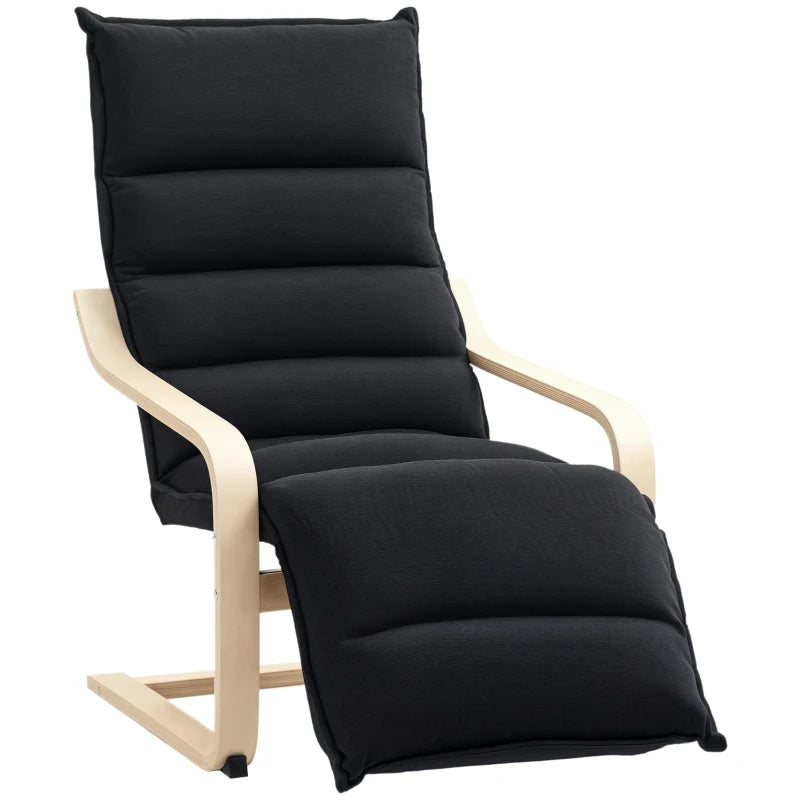 Curved Wooden Accent Chair, with Adjustable Footrest - Black