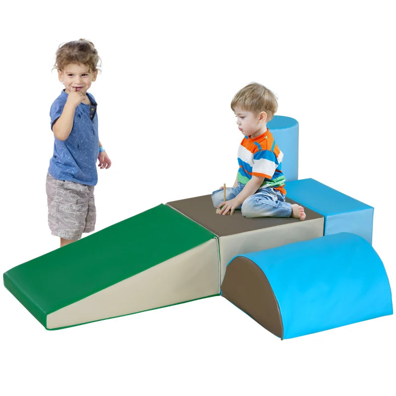 5 Piece Kids Soft Play Set, Climb and Crawl Activity Toys Set for Baby Toddler, Soft Foam Blocks Indoor Play Equipment Learning Toys Blue