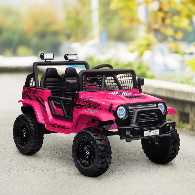 12V Battery Powered Kids Ride-On Car, Electric Truck w/ Spring Suspension, Remote, Music, Horn, Lights, Pink