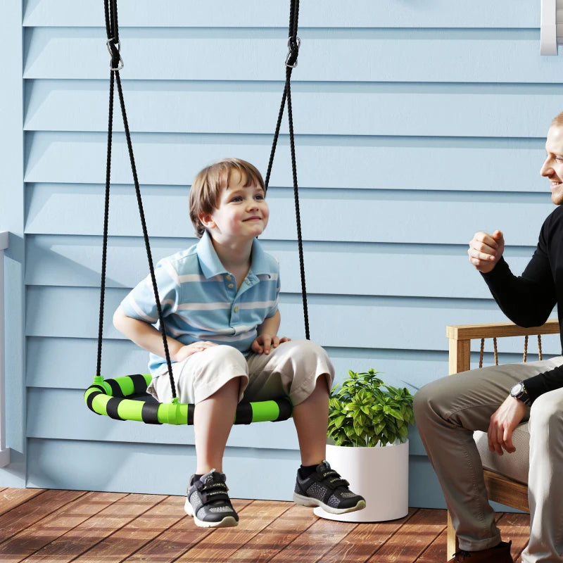 60cm Diameter Kid Nest Swing Seat with Height Adjustable Ropes, for Outdoor, Indoor, Black/Green