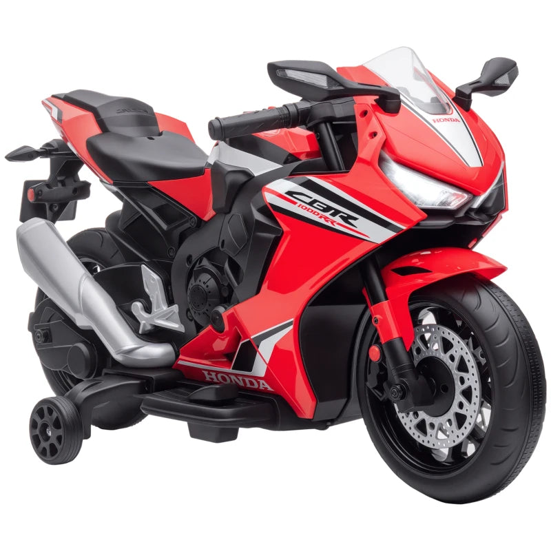 6V Honda Licensed Kids Motorcycle w/ Music, Training Wheels - Red