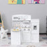 Kids Play Kitchen Wooden Toy Kitchen Cooking Set for Children with Drinking Fountain, Microwave, and Fridge White