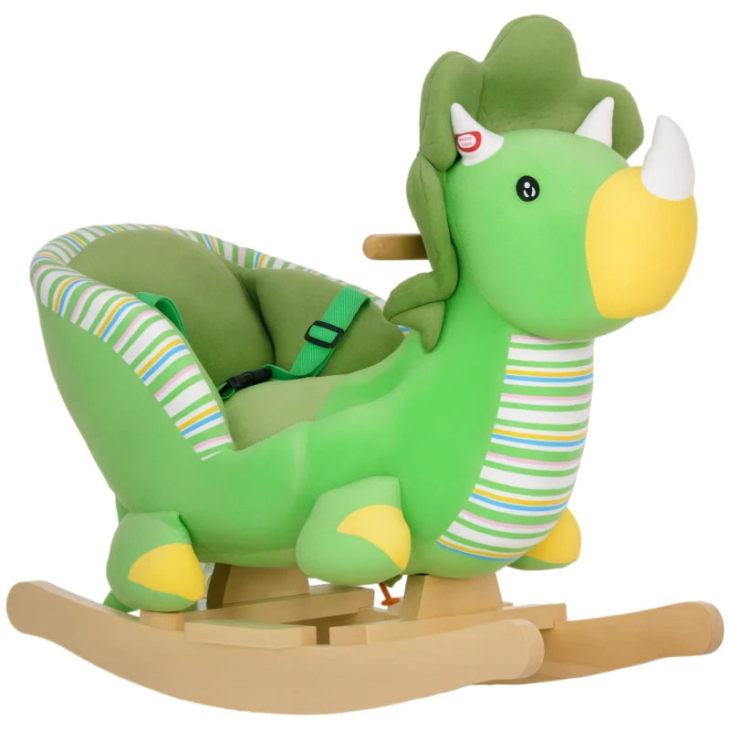 Baby Rocking Dinosaur with Animal Sounds, Safety Belt, Wooden Base, for Toddlers 18-36 Months, Green
