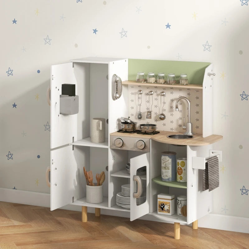 Toy Kitchen, Kids Play Kitchen, Role Playing Game with Phone, Ice Maker, Stove, Utensils, for 3-6 Years, White