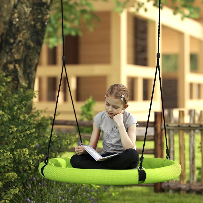 100cm Diameter Nest Seat for Kids with Height Adjustable Hanging Ropes for Outdoor, Playground, Garden, Green