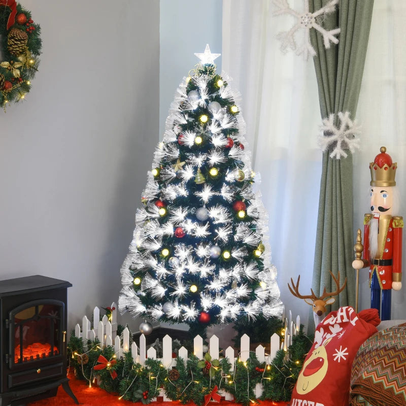 5ft White Light Artificial Christmas Tree w/ 180 LEDs Star Topper Tri-Base Full Bodied Seasonal Decoration Pre-Lit Home