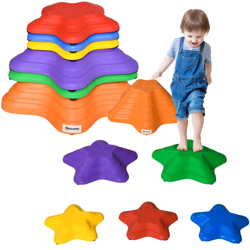 Balance Stepping Stones Kids, 6-Piece Starfish Style Non-slip Obstacle Course, Stackable Balance Blocks, Garden Sensory Toys for Toddler 3-8 Years, Indoor Outdoor, Multicoloured