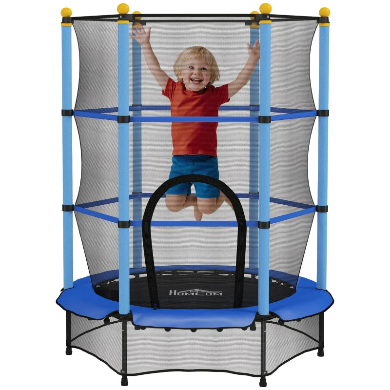 4.6FT/55" Kids Trampoline with Safety Enclosure, Outdoor Indoor Use, for Ages 3-10 Years, Blue