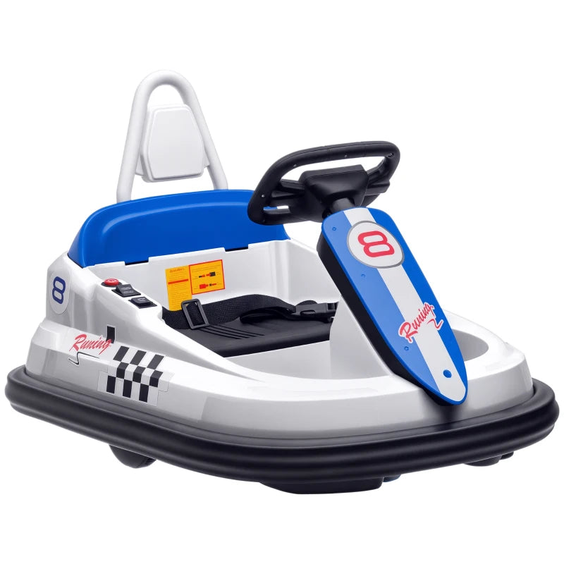 6V Electric Kids Bumper Car, 6V Spin Waltz Car, with Music, Horn, Lights - White