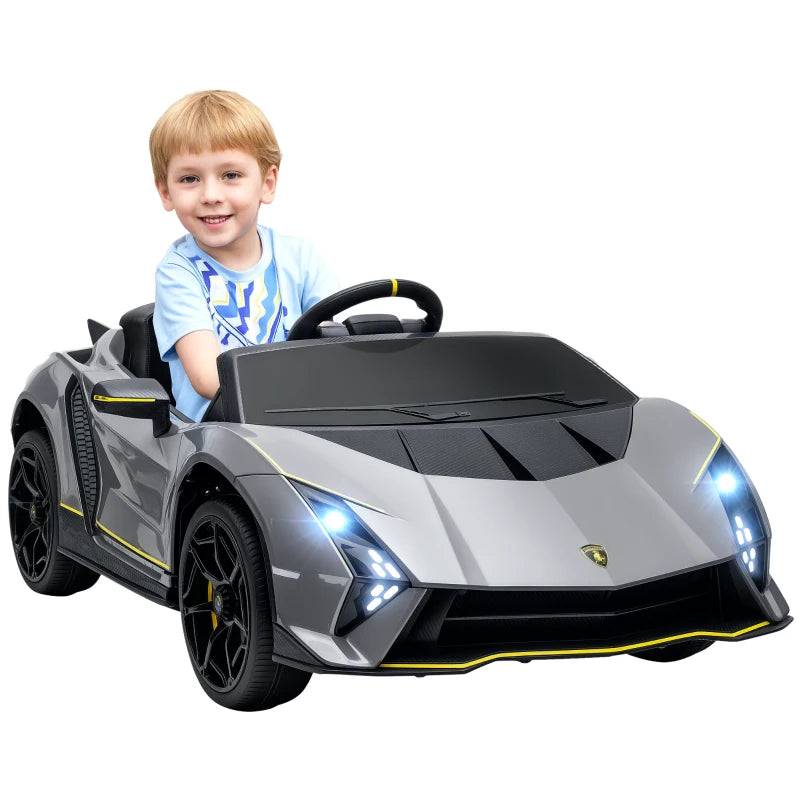 12V Lamborghini Autentica Licensed Kids Electric Car with Remote Control, 4 Suspension Wheels, Soft Start, Grey