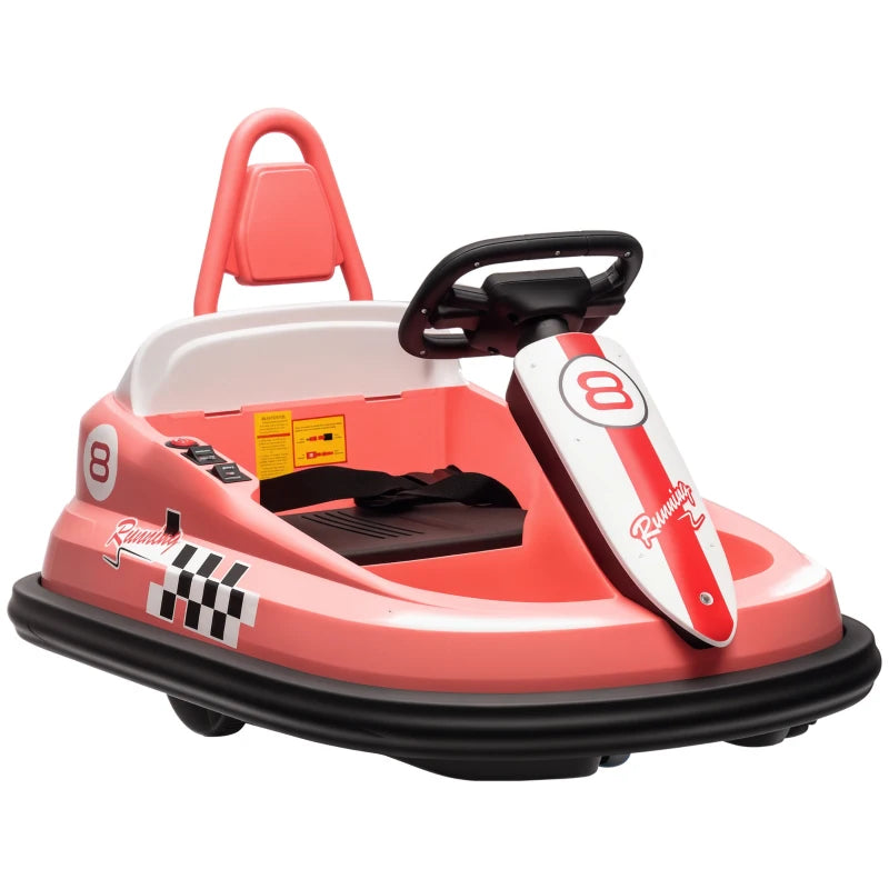 6V Electric Kids Bumper Car, 6V Spin Waltz Car, with Music, Horn, Lights - Pink