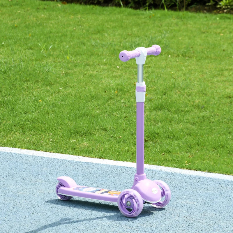 Kids 3 Wheel Scooter for 2-6 Years Old w/ Adjustable Height, LED Light, TPE Handlebar, Purple