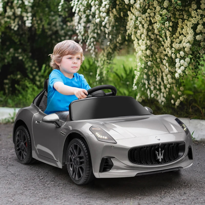 12V Maserati Gran Turismo Folgore Lincesed Kids Electric Car with Remote Control, Soft Start, Grey