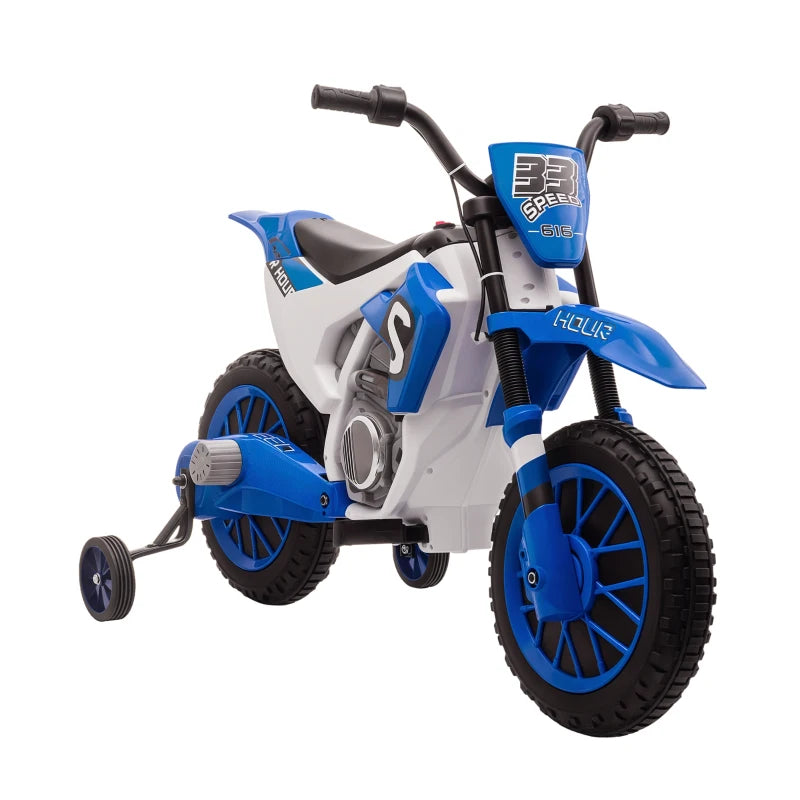 12V Kids Electric Motorcycle Ride-On, with Training Wheels, for Ages 3-6 Years - Blue