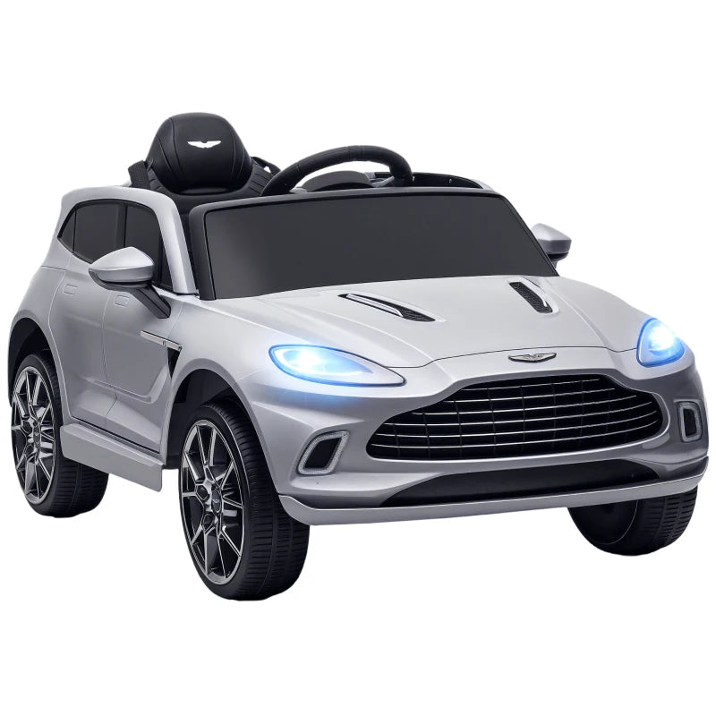 Aston Martin DBX Licensed Battery Powered Kids Electric Car, 12V Kids Ride on Car w/ Lights, Music Horn, Grey