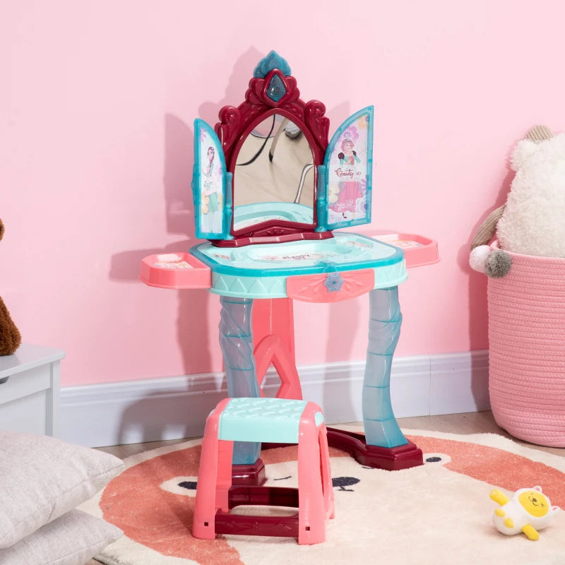 31 Piece Kids Dressing Playset, with Magical Princess Mirror, Light and Sound - Pink and Blue