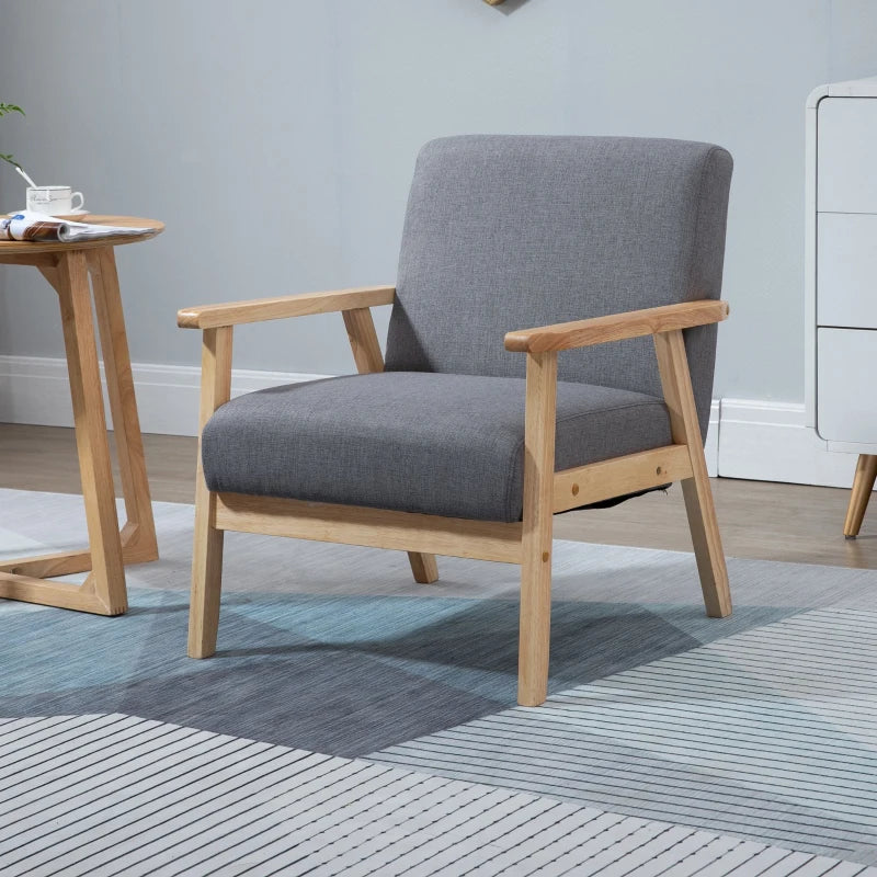 Minimalistic Wooden Frame Accent Chair, with Padded Seat