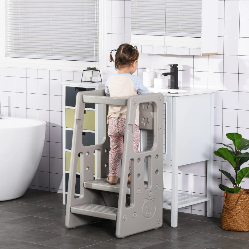 Kids Step Stool, with Adjustable Platform and Non-Slip Mat – Grey